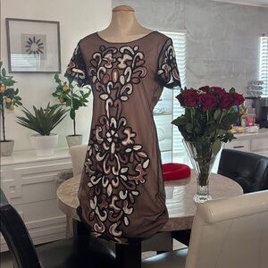 Chic Black and Brown Embroidered Mini Dress